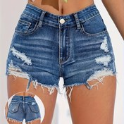 Resim Kadınlar İçin Yıpranmış Kot Şort, Yüksek Bel Kesim, Yırtık Kenarlı Cep Detayları, Orta Esneklikte Yıkanmış Mavi Jeans Şort - Zarif Yazlık Günlük Giyim, İlkbahar Modası Şort | Kıyılmış Kenarlı Denim | Şık Yıpratma Detayları, Yüksek Bel Şort 