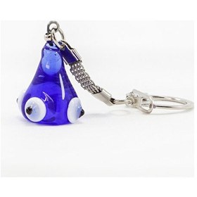 Resim Lacivert Cam Koni Nazar Boncuğu Anahtarlık, Hediyelik Nazar Boncu 