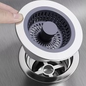 Resim 3'ü 1 arada mutfak lavabo filtresi ve tıpa seti, geliştirilmiş dayanıklı ABS malzemeden zıplayan mutfak lavabo tıkacı, temel banyo aksesuarı, Avrupa ve Amerika'da evrensel drenaj filtresi 