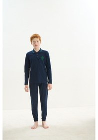 Resim Sevim Erkek Çocuk Garsonuzun Kol Polo Yaka Lacivert Pijama Takım C5t2n7o8 001 