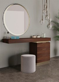 Resim Makyaj Masası Pufu - Düz Gri Puf Havlu Kumaş - Dekoratif - Ayak Uzatma Pufu - Yuvarlak Puf Gri 