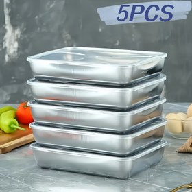 Resim 5 adet Paslanmaz Çelik Gıda Saklama Kapları, Kapakları ile Yığılabilir, Mikrodalga Güvenli, Kapak Üstü, Kare Şekil, Salata, Meyve, Gıda Saklama, Mutfak Düzenleme, Buzdolabı Taze, Dondurucu Güvenli, Çok Amaçlı Yemek Hazırlığı 