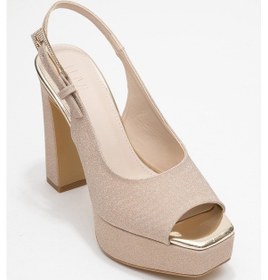 Resim Luvi Shoes Glora Altın Simli Kadın Platform Topuklu Abiye Ayakkabı Altın 