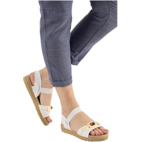 Resim Lastikli Boncuk Detaylı Günlük Kadın Sandalet Beyaz-beyaz Beyaz 