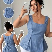 Resim Şık Büyük Beden Kadın Kare Yaka Kolsuz Bluz A-Kesim Bel & Sırt Bağlama Detayı - Hafif Yazlık H-Line Üst, Makinede Yıkanabilir Düz Renk Görünmez Kumaş, Yarı Resmi Giyim, Rahat Tarz 
