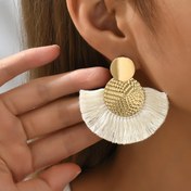 Resim Boho tarzı için beyaz, paslanmaz çelik direkler, polyester gövde, yaratıcı el yapımı fan şekilli püskül kancaları - Rahat kıyafetler için mükemmel 