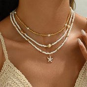 Resim 3 Parça/Set Yaz Çekiciliği Denizyıldızı ve Kabuk Kolye, Bohem Tarzı Çok Katmanlı Boncuklu Kolyeler, Kadınlar için Seksi Çok Yönlü Takı Partiler ve Tatil Aksesuarları 
