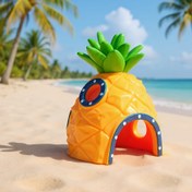 Resim Çıkarılabilir Kapaklı ve Giriş Tüneli Mini Ananas Akvaryum Saklanma Evi - Canlı Turuncu & Mavi Renkli Balık Tank Dekoru, Yengeçler, Betta Balıkları, Karidesler için Çok Amaçlı Saklanma Alanı - Havuzlar, Teraryumlara Uygun Dayanıklı ve Kolay Temizlenebilir Tasarım 