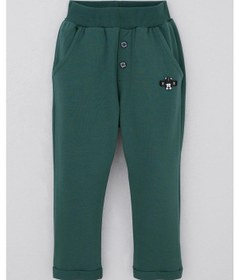 Resim Breeze Erkek Bebek Eşofman Altı Ayıcık Armalı Düğme Aksesuarlı 9 Ay-3 Yaş, Zümrüt Yeşili Zümrüt Yeşili 