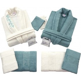 Resim Nurpak Bambu Aile Bornoz Seti Petrol Krem 