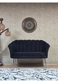 Resim Zafir İkili İstiridye Krom Kaplama Sivriltme Ayak Çay Seti Koltuk İkili Berjer , İkili Berjer Koltuk Siyah 