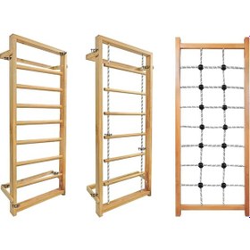 Resim İsveç Tırmanma Duvarı - Jimnastik Egzersiz Merdiveni 3 'lü Set 80 x 190 CM Ahşap 