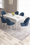 Resim Canisa Roz Serisi 80x132 Açılabilir Mdf Siyah Mermer Desen Masa Takımı Ve 6 Cappucino Sandalye 