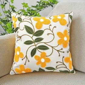 Resim Şık Nakışlı Çiçek & Yeşil Yaprak Atkı Yastık Kılıfı - Fermuarlı Kapatma, Makinede Yıkanabilir, Polyester - Koltuk, Kanepe, Yatak Odası Dekoru İçin Mükemmel (Yastık Dahil Değildir) 
