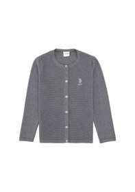 Resim U.S. Polo Assn. Kız Çocuk Gri Melanj Bisiklet Yaka Triko Hırka 50294745-VR086 
