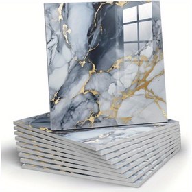 Resim 10 adet Mermer Kendinden yapışkanlı Su Geçirmez Duş Duvar Panelleri - Zarif Beyaz ve Gri Mermerler Altın Dokulu, Banyo, Mutfak ve Oturma Odası için Uygun PVC Arka Panel Karoları - 29.97cm x 29.97cm Duş Karosu, Banyo Duvar Karosu | Mermer Dokulu | PVC Yapısı, Banyo Dekorasyonu 