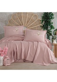 Resim Clasy Butik Çift Kişilik Nakış Detaylı Pike Takımı Etta Pudra 