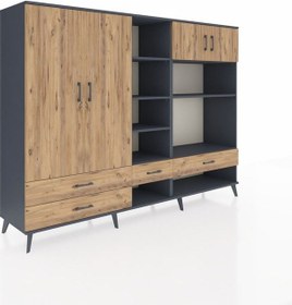 Resim Hyperion Dolap 12 Raflı 4 Çekmeceli 4 Kapaklı 220x44x163 Antrasit Antrasit-çam 