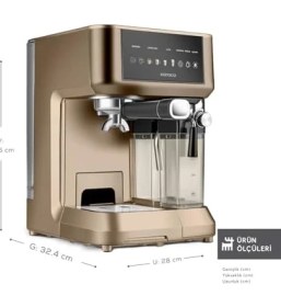 Resim Esmo Home Karaca Mycaffe Barista S10 Entegre Süt Hazneli, Espresso, Latte ve Cappuccino Makinesi Walnut Brown 