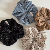 Resim 4 Adet Büyük Vintage Kadife Baskılı Scrunchies 