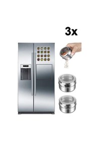 Resim Kaliteli Paslanmaz Çelik 3 Lü Paket Mıknatıslı Baharatlık Cin114 Gri 