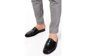 Resim Erkek Hakiki Deri Siyah Ev Terliği 