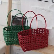 Resim Geniş Kapasiteli Bohem Delikli Dokuma Tote Çanta - Kadınlar için Şık PVC Plaj ve Alışveriş Çantası, Dayanıklı & Geniş, Kolay Erişim Tasarımı, Kırmızı, Yeşil ve Daha Fazla Renkte Mevcut, Çok Yönlü Taşıma Çantası 