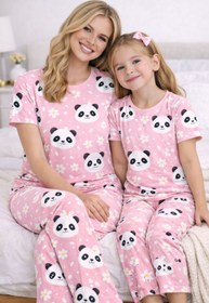 Resim PEMBİŞ HOMEWEAR Lana Panda Kısa Kollu Anne Kız Pijama Takımı 