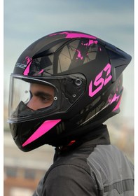 Resim Şeffaf Vizörlü + Ls2 Rapid 2 Race Palimnesis Kask Mat Siyah - Pembe 