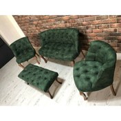 Resim ElizzanMobilya Haki Yeşil Çay Seti Berjer Koltuk Takımı 2+1+1 Koltuk Ve Bench Bank 