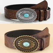 Resim Kadınlar için Retro Batı Concho Kemer, Türküze Fermuarlı Suni Deri, Noktalı Oyma Tasarımı, Günlük, Parti, Düğün, Plaj için Çok Yönlü - Rahat ve Festif Aksesuar 