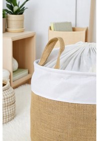 Resim İronika Garnili Beyaz Büzgülü Sepet Oyuncak Çamaşır Havlu Sepeti Yuvarlak Temiz Kirli Çamaşır Sepeti Kahverengi 