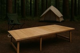 Resim pratikoutdoor Katlanır Sabit Ayaklı Kamp, Piknik ve Bahçe Masası 70x120 cm - Ham Naturel Renk 
