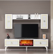 Resim cantek dizayn Flame Şömineli Tv Ünitesi Takımı Beyaz-altın 