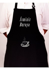 Resim Mutfak Önlüğü Kişiye Ve İsme Özel Nakışlı Mutfak Önlüğü Fincan 02 Farklı Renkler Siyah 