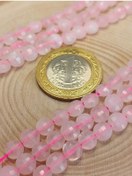 Resim Pembe Kuvars Taşı Yassı Faset Kesim Yarım Dizi 6x4mm 18cm Uzunlu 