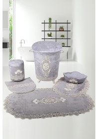 Resim Lisa Gri 6'lı Çeyizlik Dantelli Banyo Paspası Sepet Seti Gri 