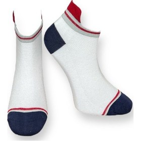 Resim Me-vo Tekli Beyaz Renkli Bay/bayan Unisex Esnek Nem Alabilen Pamuklu Çizgili Patik Çorap Beyaz 