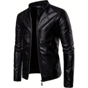 Resim Hakiki Deri Siyah Blanch Fermuarlı Erkek Deri Ceket Siyah 
