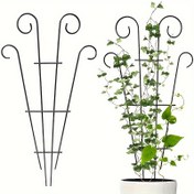 Resim 1 adet/2 adet Siyah Metal Bitki Destek Kafesi | Dekoratif Dokulu Tasarım | İç/Dış Mekan Tırmanıcı Bitkiler, Çiçek Saksıları ve Üz Çöpü için İdeal | Sebzeler için Bahçe Destek Çitleri 