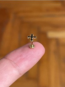 Resim 316 Cerrahi Çelik Tragus Helix Kıkırdak Conch Minimal Haç Piercing Pembe Altın 