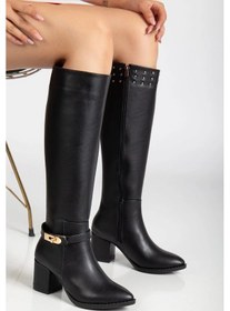 Resim Jeoli Siyah Cilt Topuklu Çizme Çok Renkli 