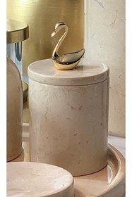 Resim MIARIK DESIGN & DEKORASYON Dekoratif Bej Mermer Pamukluk Gold Kuğu Detaylı 