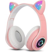 Resim GK Creative Bluetooth Kulaklık Kız Çocuk Kulak Üstü Kedi Kulaklığı Rgb LED Işık Katlanabilir Stereo Kablosuz Kulaklık Çocuklar ve Yetişkinler Için Mikrofonlu Dizüstü Bilgisayar / Pc / Tv (Pembe) 