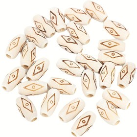 Resim 100 adet/8x15mm baskılı masif ahşap boncuklar, el yapımı takı malzemesi için yaratıcı DIY bilezik malzemeleri 