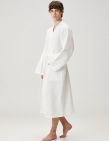 Resim Serenity Yıkanmış Keten Unisex Kimono Beyaz - Beyaz / XS 