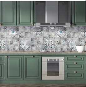 Resim Mutfak Tezgah Arası Folyo Fayans Kaplama Folyosu Çizgi Fayans Des 