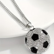 Resim 1 Adet Spor Futbol Topu Kolye - Beyaz Altın Kaplama Unisex Takı, Erkek ve Kadınlar İçin Günlük Kullanıma Uygun Dayanıklı Zincirli, Çiftler İçin Hediye, Parlayan Taşlı, Yüksek Kaliteli Rhinestone Aksesuar 