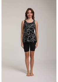 Resim Chelly Kadın Desenli Askılı Taytlı Tankini S 5700 Siyah Siyah 