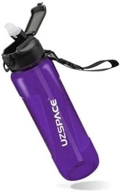 Resim Uzspace 1000ml Pipetli Ölçü Skalalı Şeffaf Gövde Tritan Su Matarası (Mor) 